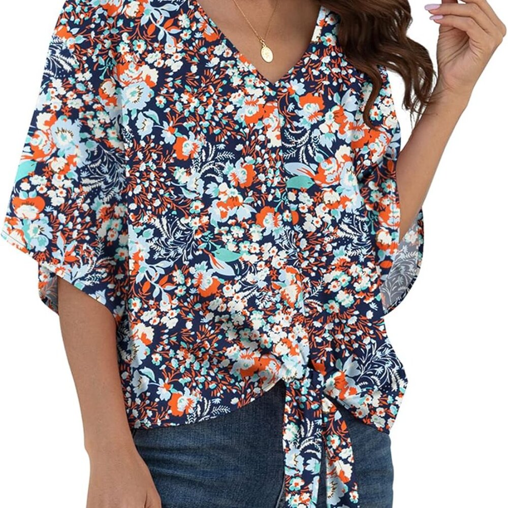 NWT Viishow floral print tie front blouse sz Large